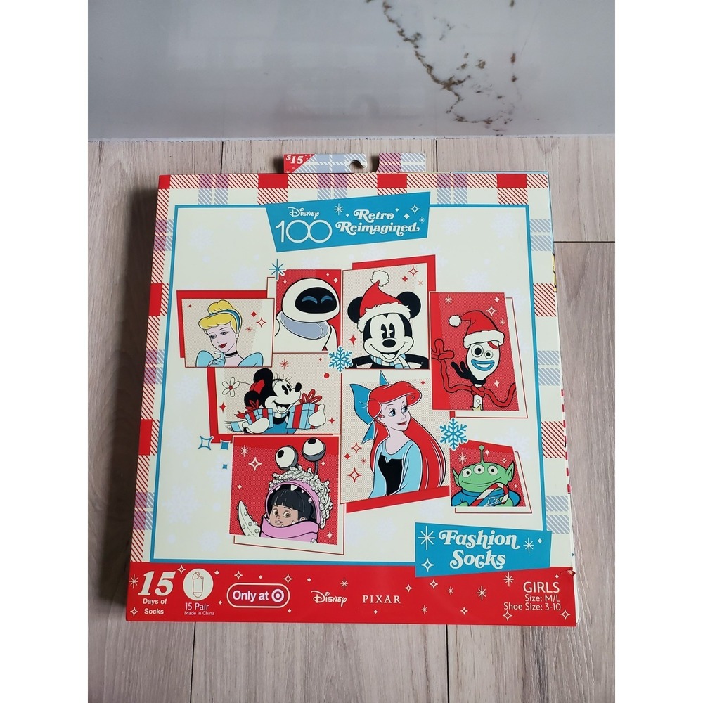 Disney 100 Retro Socks Girls 9-2.5 15‎ Days Fashion Advent Calendar New